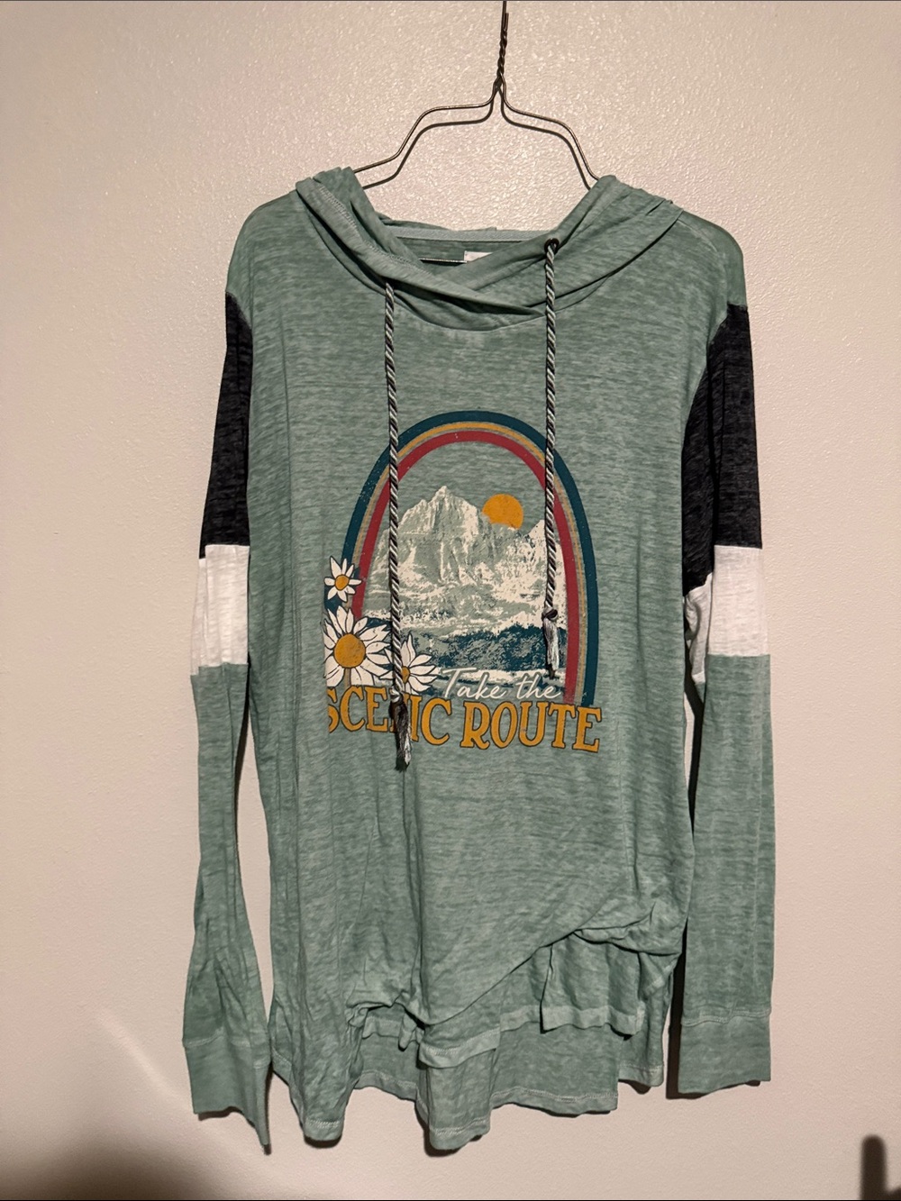 Maurices Sage Green Scenic Graphic Hooded Long Sleeve Tee